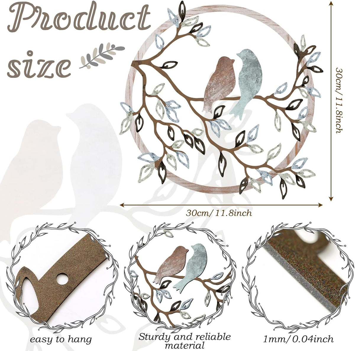 Ferraycle Metal Bird Wall Decor Bird Hanging Ornament, Fresh Color