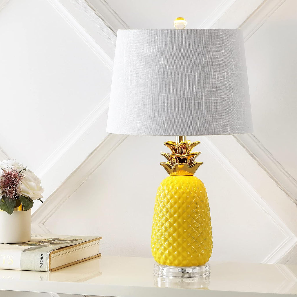 JONATHAN Y Pineapple Ceramic Table Lamp Bedside Nightstand 23", Yellow/Gold