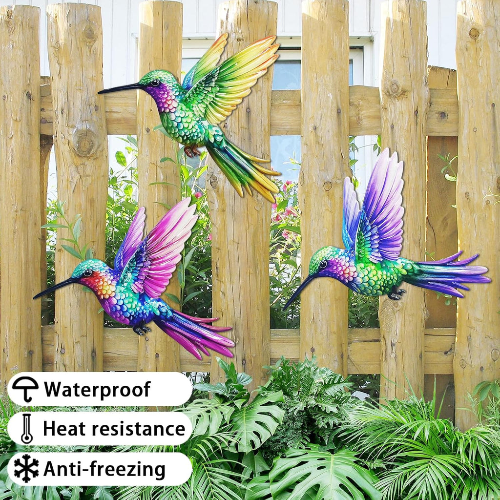 John's Studio 3Pcs Metal Hummingbird Wall Decor Outdoor Garden Hanging Art Sculptures Home Theme Decorations for Kitchen Bathroom and Pool