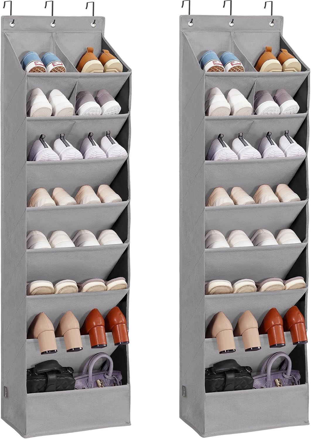Over Door Organizer with 10 Extra Large Pockets, 23 Pairs Shoes Large Capacity Hanging Storage Organizer for Shoes, Diapers, Dark Grey, 8 Layers, 2-Pack