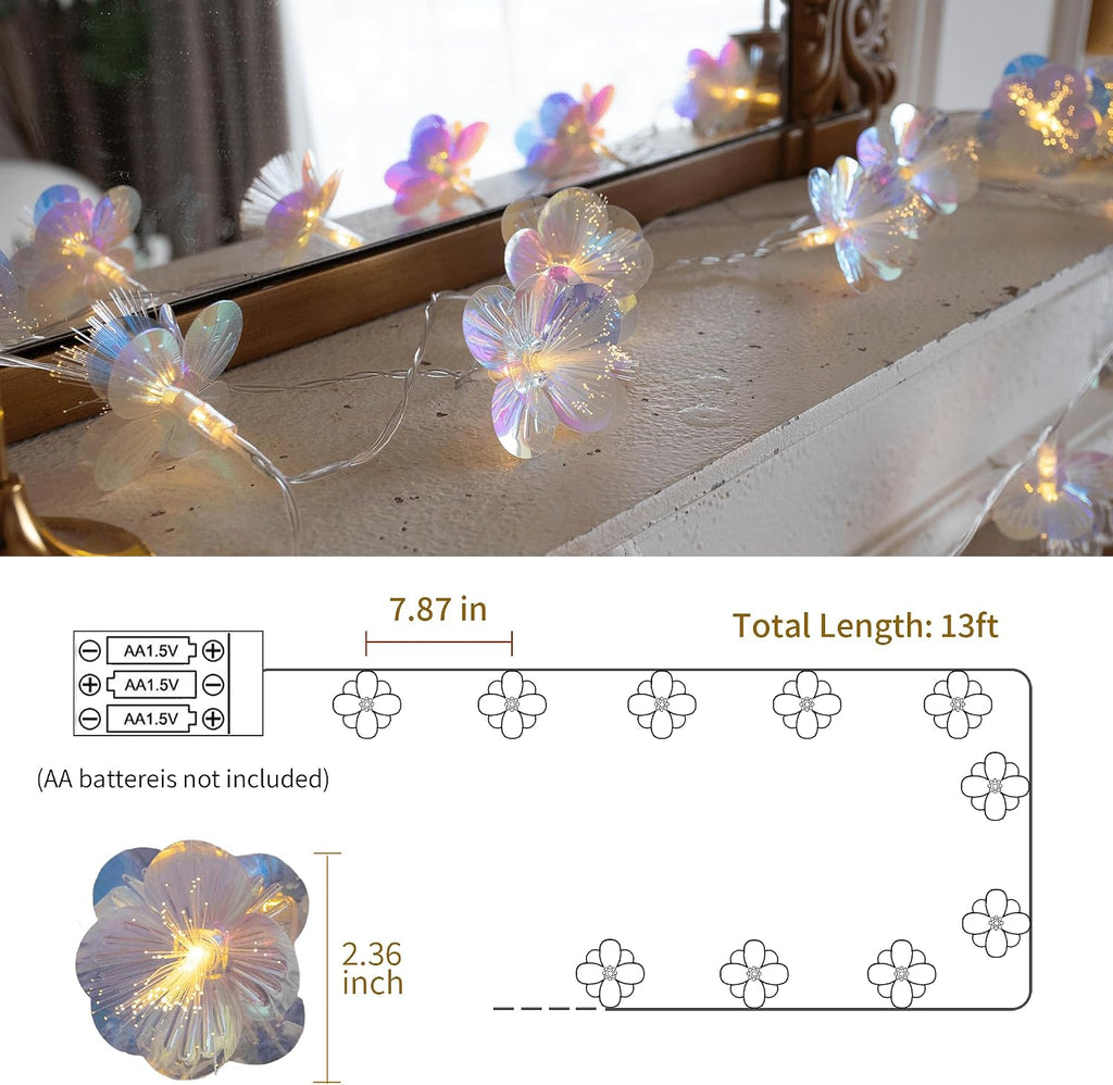 YOLIGHT Fiber Optic Flower String Lights Battery Operated with Timer, 13ft 20 LED Flower Garland Lights Fairy Decor Light for Room Table Wedding Christmas Easter Décor (Warm White)