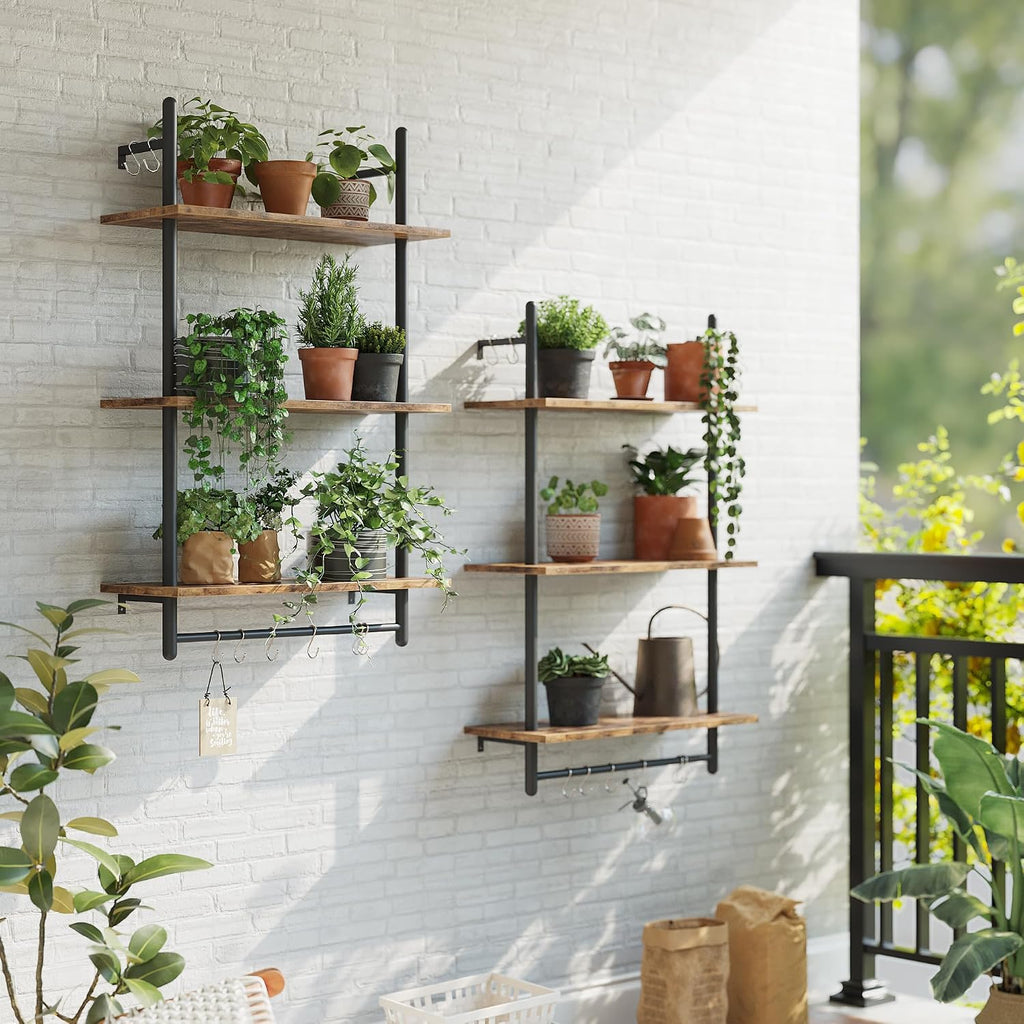 Bestier 24 Inch 3 Tier Industrial Pipe Shelves with Towel Bar, Rustic Brown