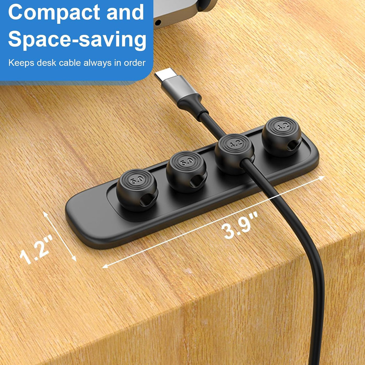 Wanheart Magnetic Cable Organizer for Desk, Adhesive Base & 4 Cable Clips