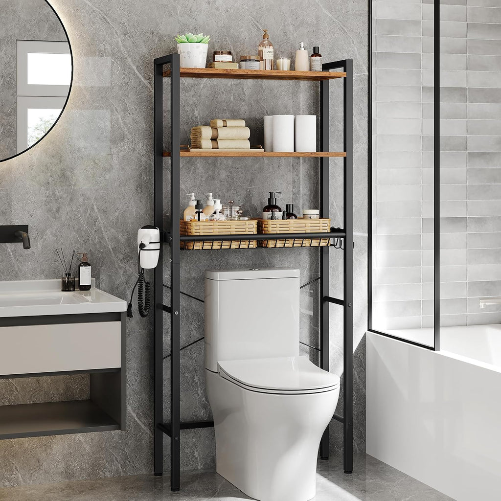 VASAGLE 3-Tier Over the Toilet Storage, Adjustable Shelves, Basket, 63''H