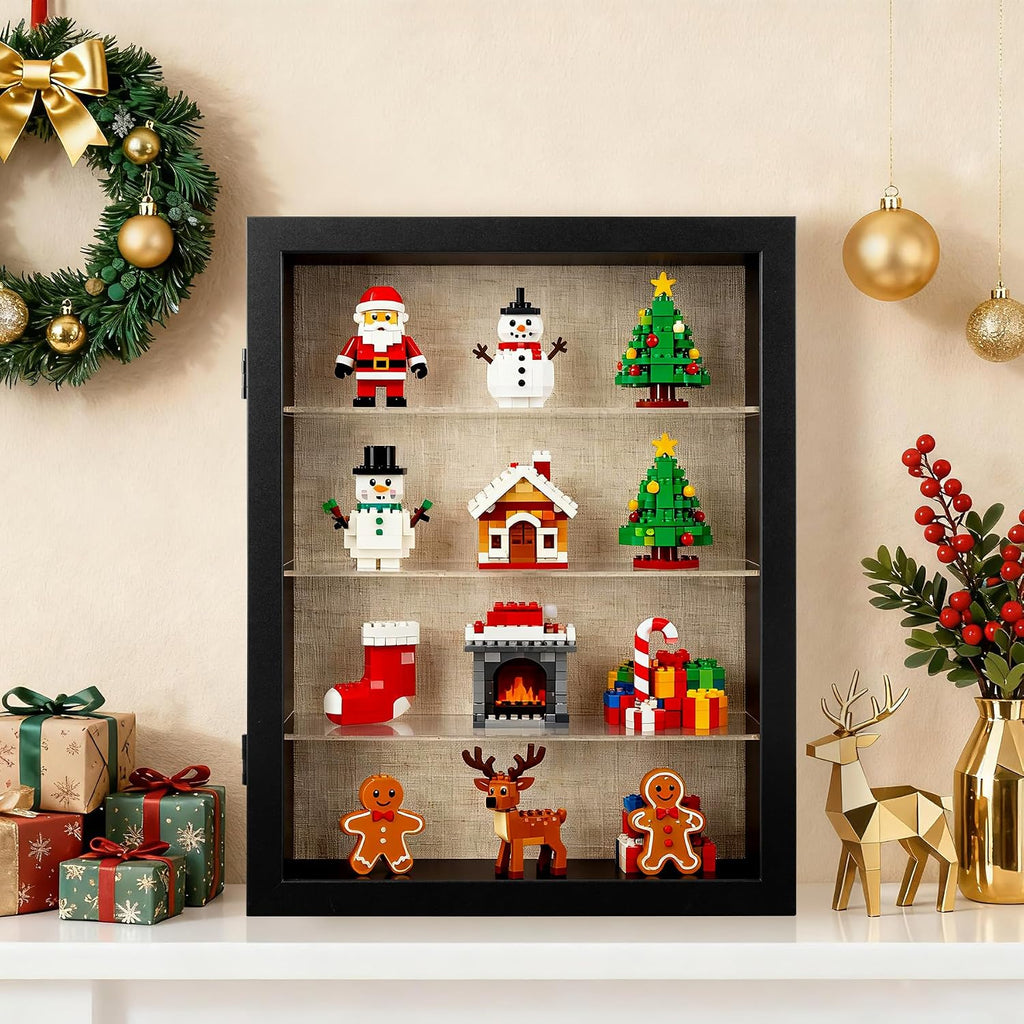 11x14 Shadow Box Display Cases with 3 Removable Clear Shelves, Black