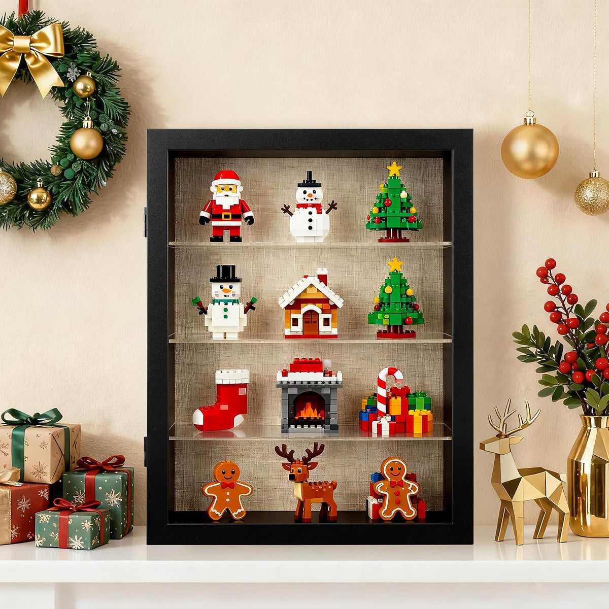 11x14 Shadow Box Display Cases with 3 Removable Clear Shelves, Black