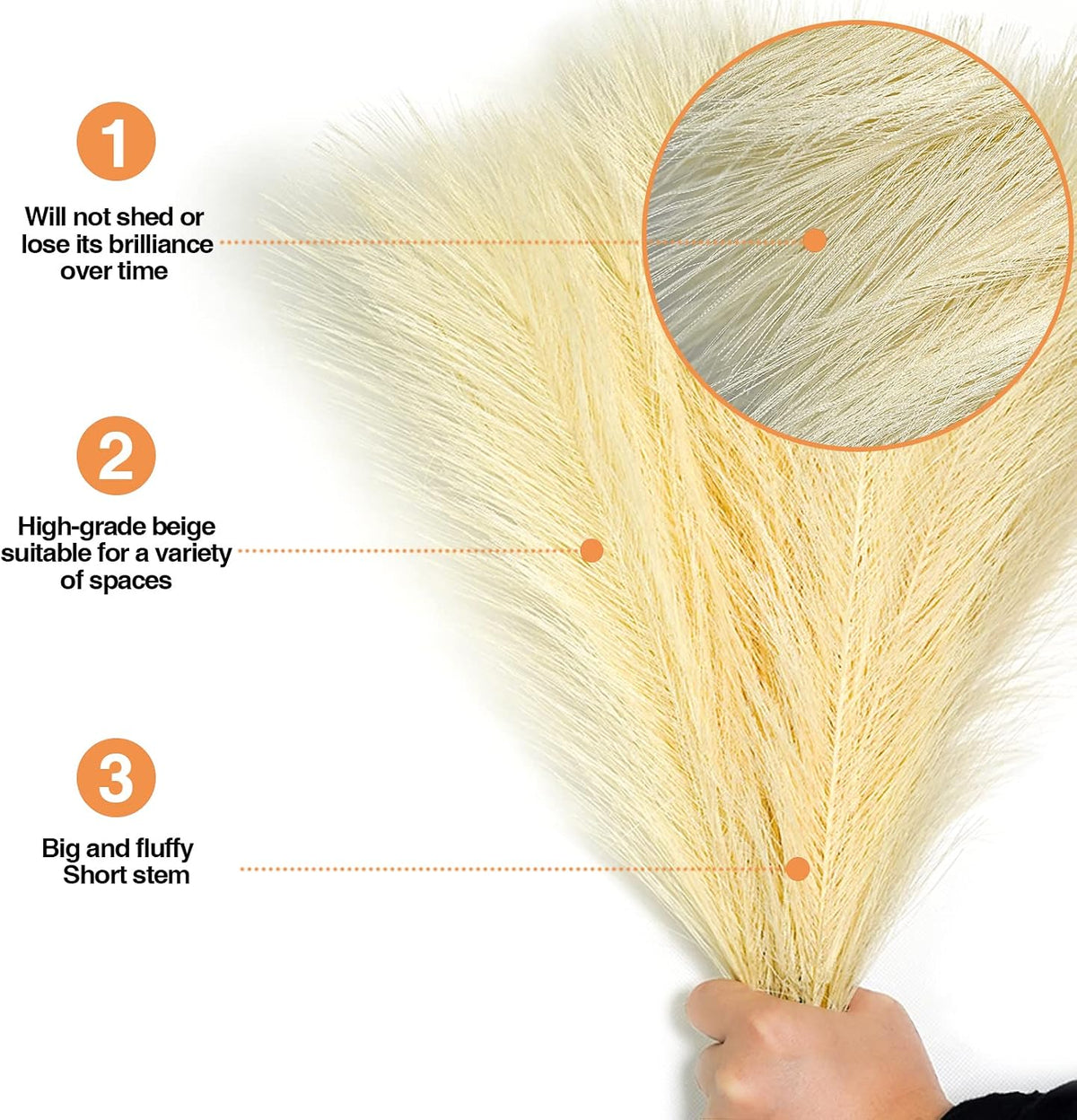 Faux Pampas Grass, 6 Stems Artificial Pampas Grass Decor Flurry Pompous Grass for Small Vase Boho Home Decor/Wedding Arrangements/Rustic Decor 18''/45cm (Beige)