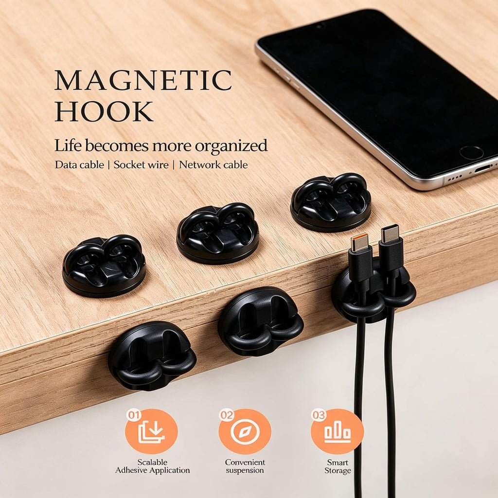 Cable Clips, 12 Pack Black Cord Holder Cable Management Wire Organizer for Organizing Desk Nightstand Car Phone Charger