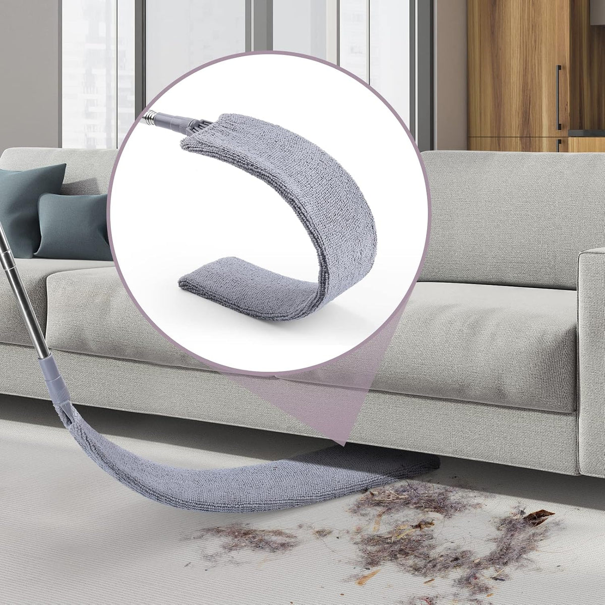Retractable Gap Dust Cleaner, 3 Microfiber Cloths, 30-100 Inch Handle, Gray