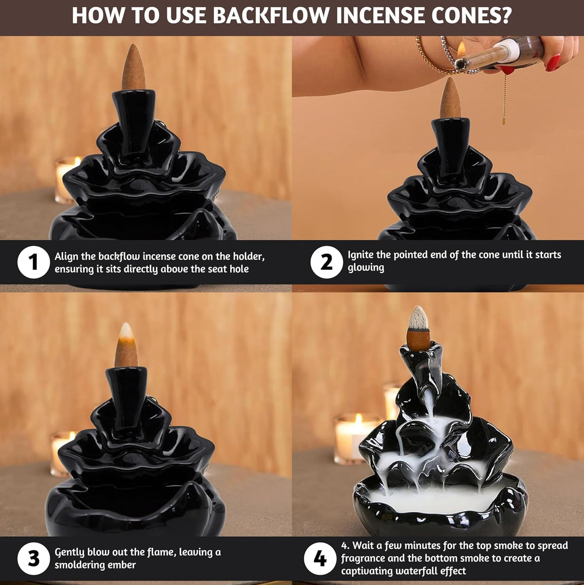 Folkulture Backflow Incense Cones for Waterfall - Set of 2 (30 Cones)