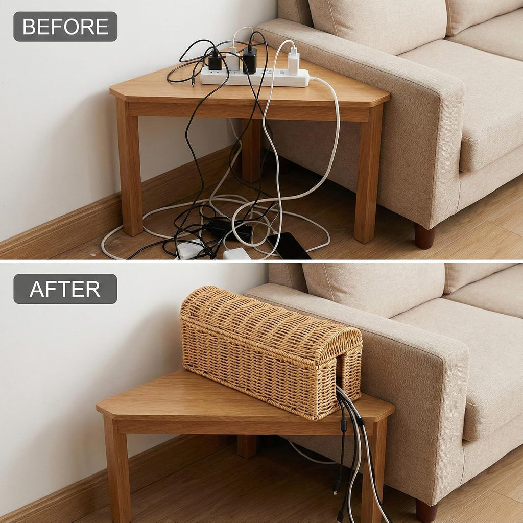 Large Rattan Cable Management Box, Decorative Large Power Strip and TV Box