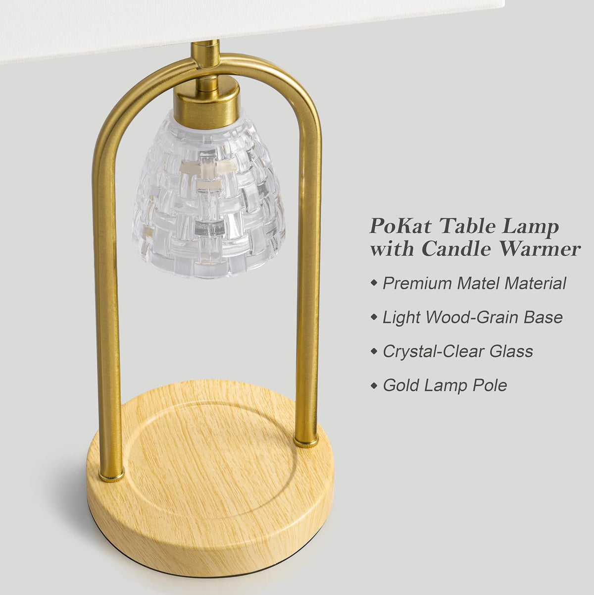 PoKat 22'' Gold Table Lamps Set of 2 with Candle Warmer for Bedroom, Metal