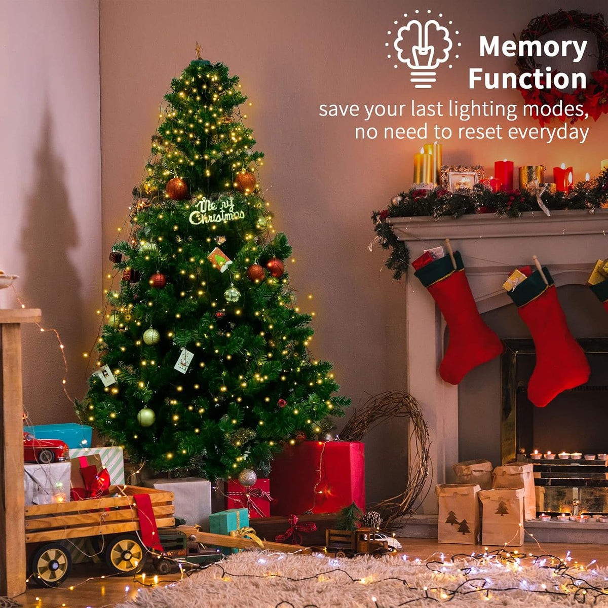 BOLWEO Christmas Tree Lights, 400LED 16 Lines Christmas Lights for Tree 8 Modes for 6ft-7ft Christmas Tree, UL Certified Indoor Outdoor Christmas Decorations 16 * 6.6ft Drops Warm White