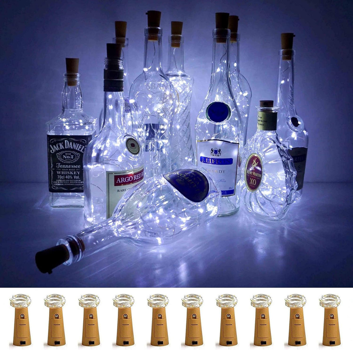 Wine Bottle Lights with Cork, 10 Pack Battery Operated LED Cork Shape Silver Copper Wire Colorful Fairy Mini String Lights for DIY, Party, Decor, Christmas, Halloween,Wedding (Cool White)