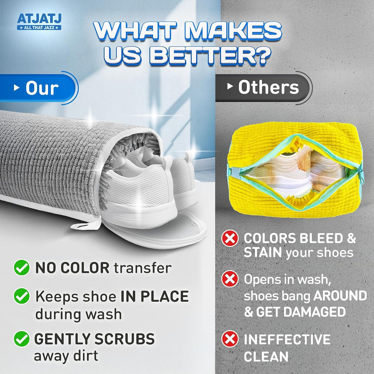 2-Pack Shoe Washing Machine Bag, 360° Deep Shoe Laundry Bag for Washer, Reusable Mesh Shoe Bag with Secure Zipper, Easy Clean Shoe Bag for Sneakers, Tennis Shoes & Gym Trainers