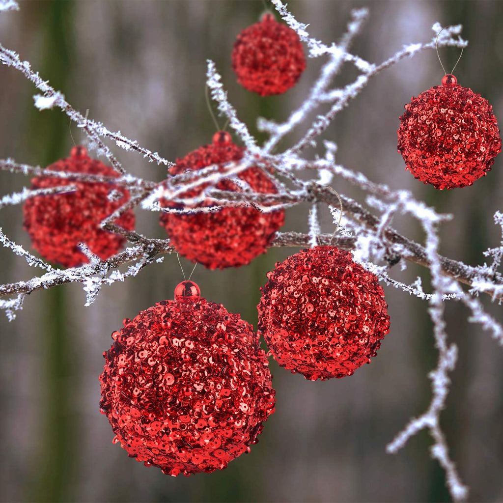 4.25" Shatterproof Christmas Ball Ornaments, 4pc Red Set for Trees and Holiday Decor