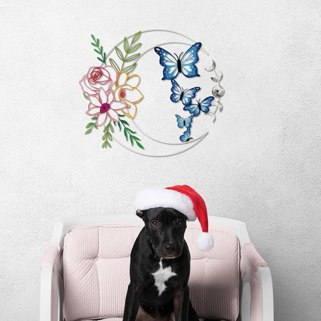 ruelen Metal Butterfly Wall Art Colorful Floral Moon Wall Decor Home Decor