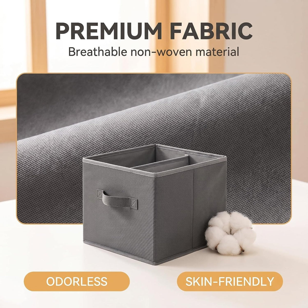 Collapsible Fabric Storage Drawer 11"x11"x7" - Foldable Closet Drawer for Hanging Closet Organizer, Shelf Drawer for Clothes, Underwear, Socks, Grey