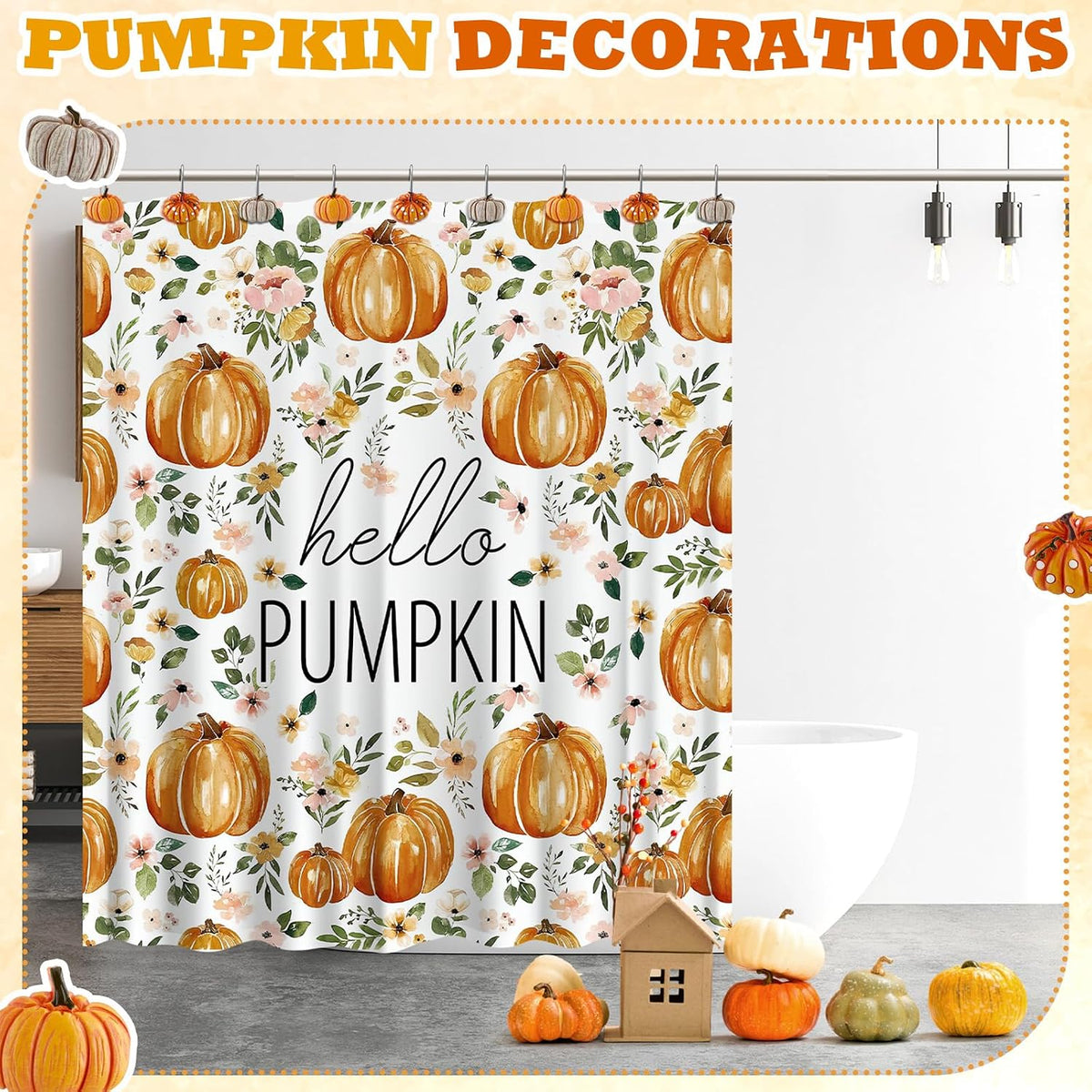 Reallnaive 12 Pcs Pumpkin Fall Shower Curtain Hooks Farmhouse, Spot