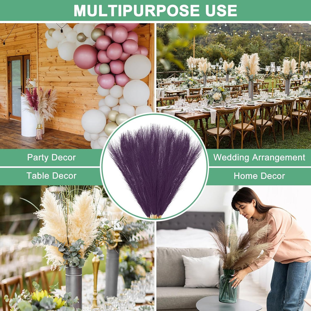 M METERXITY 20-Pack Faux Pampas Grass 21.7 Inch/55cm Small Fake Fluffy Pampas Grass Decor Pampas Grass Branches Vase Filler for Home/Wedding/Vase/Office/Party [Dark Purple]