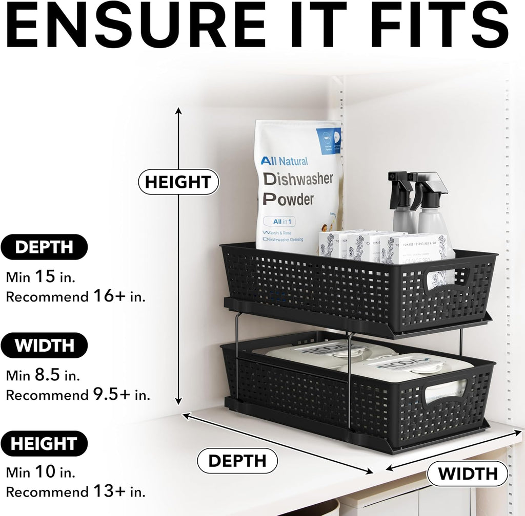 Simple Houseware 2 Tier Pull-Out Sliding Drawer Under Sink Storage, Black
