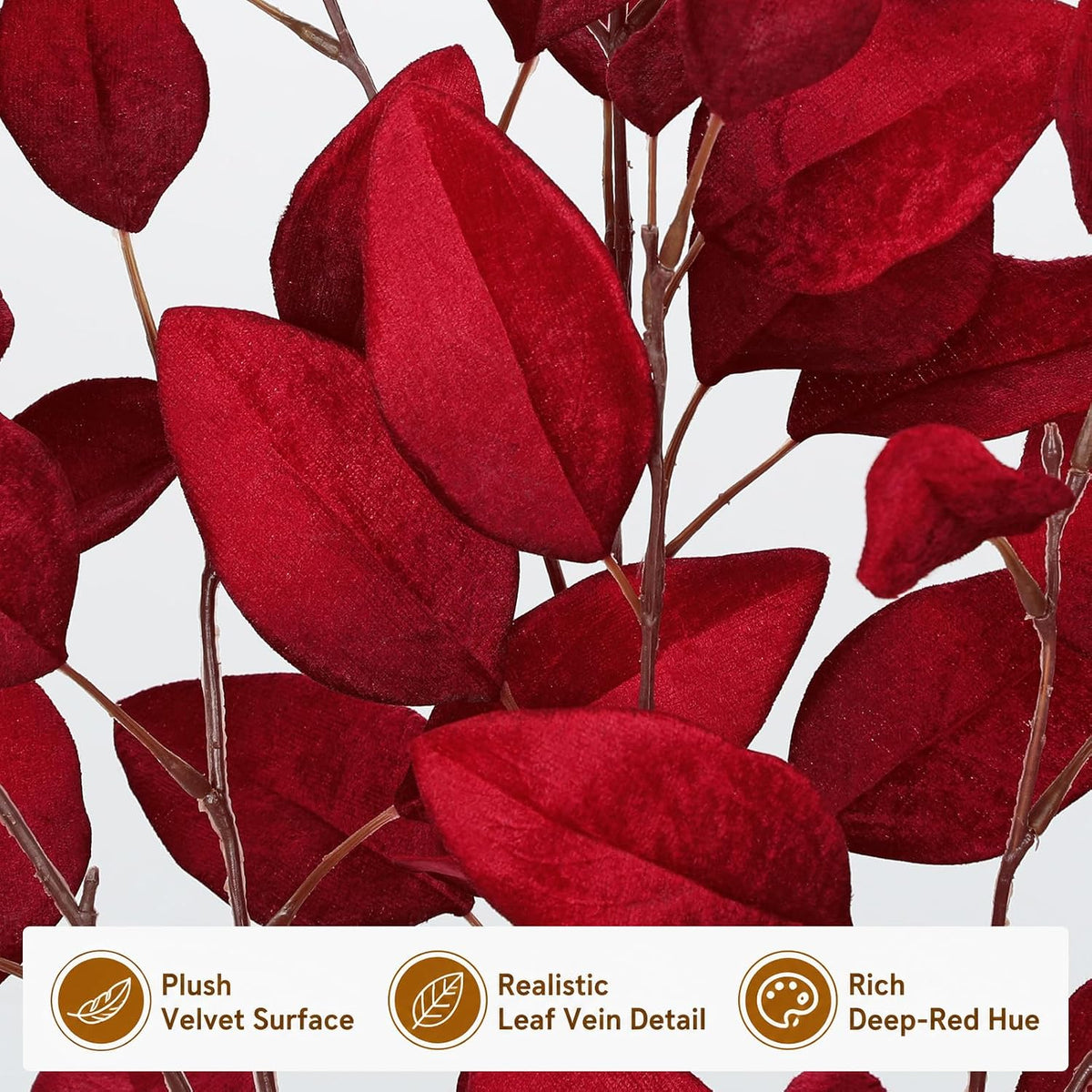 Briful 3-Pack 29.5-Inch Artificial Fall Eucalyptus Stems, Burgundy