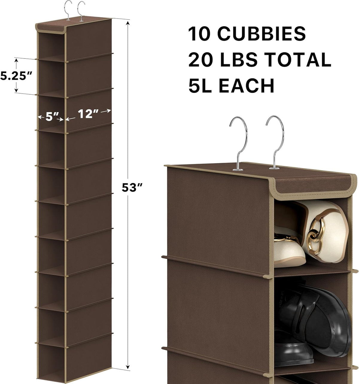 Simple Houseware 10 Shelves Closet Hanging Shoe Organizer, Brown