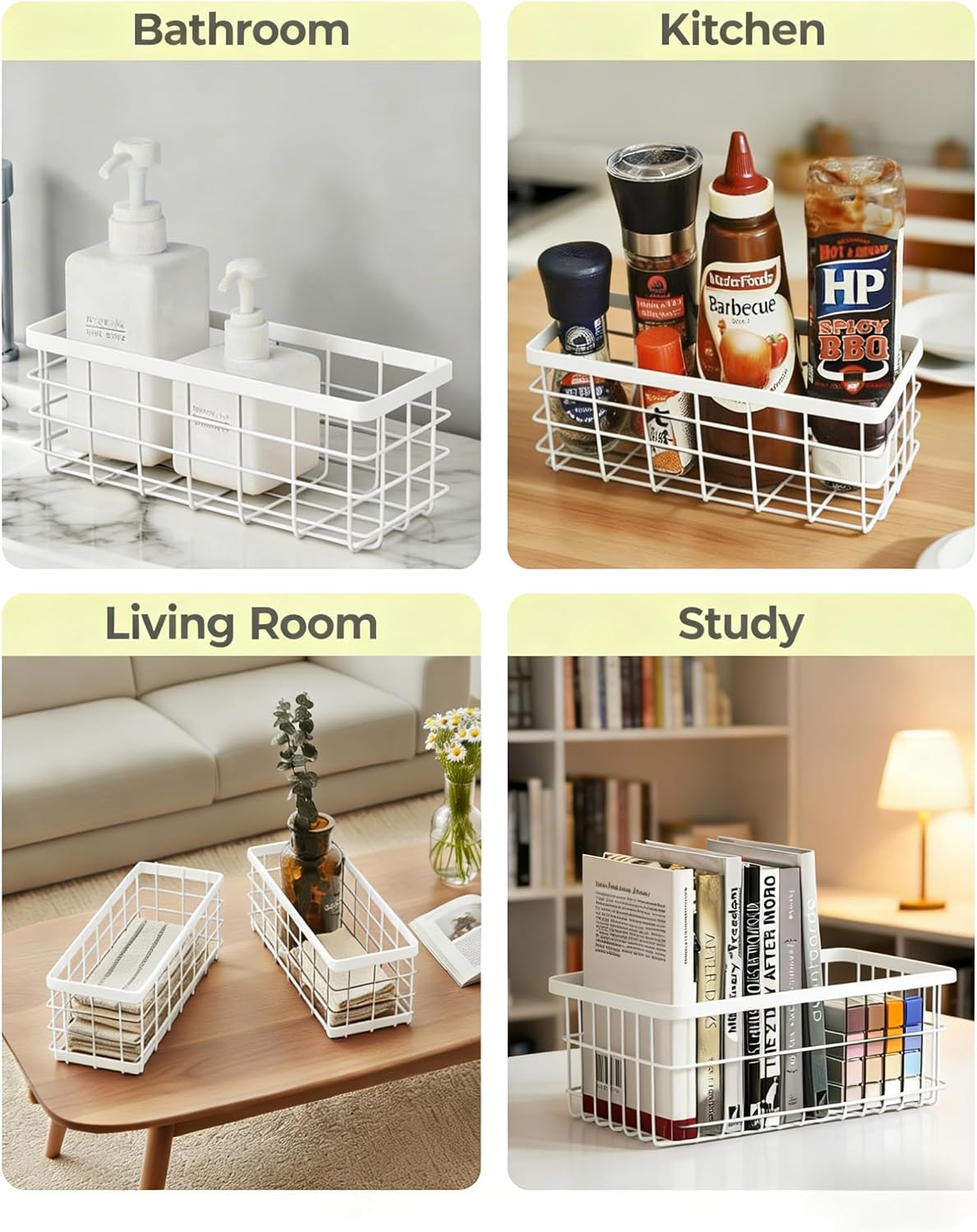 2 PCS Adhesive Wire Wall Baskets, Hanging Small Storage Organizer, White