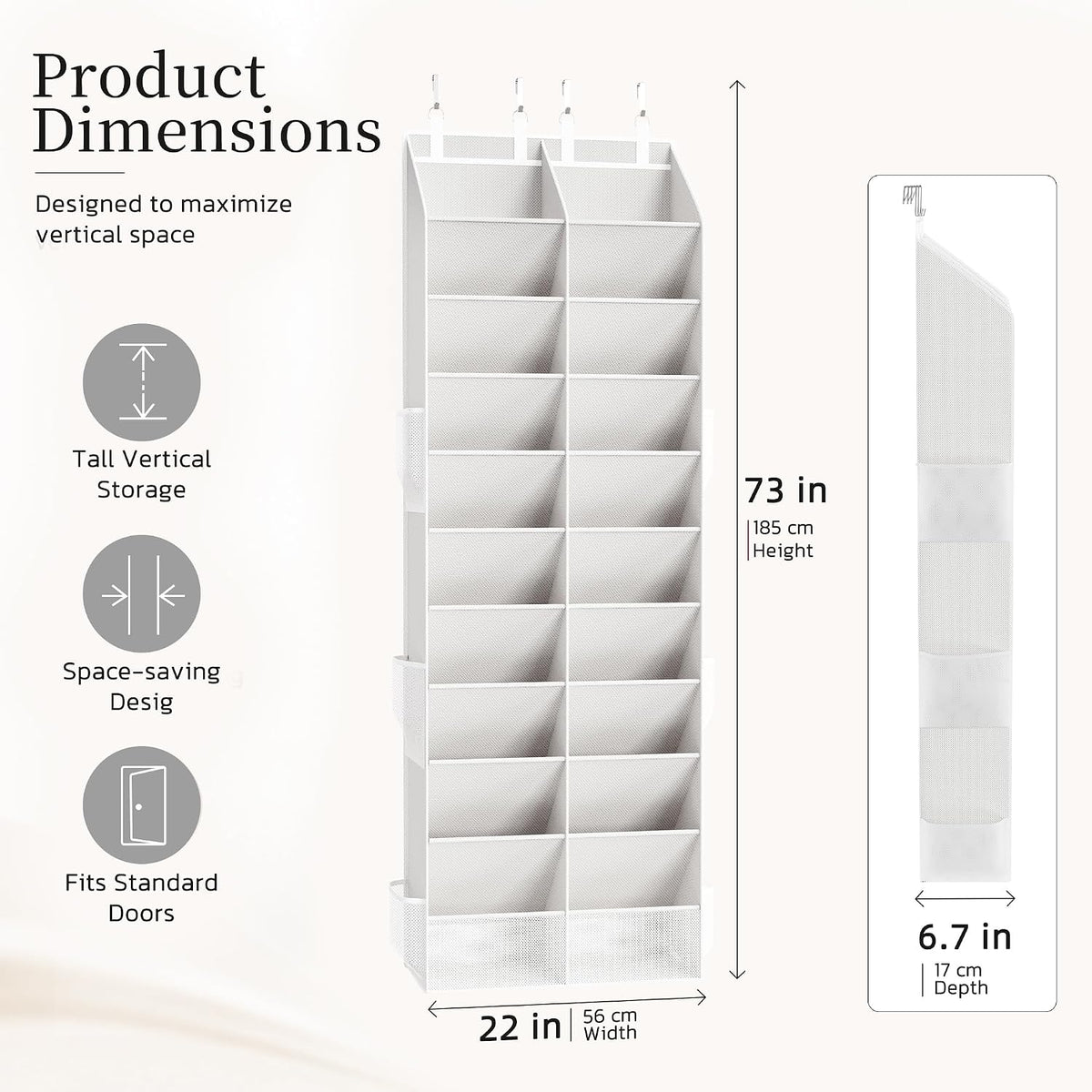 Criusia Over the Door Shoe Organizer, 20-30 Pairs Heavy-Duty Hanging Shoe Storage with Large Pockets, 10-Tier Door Shoe Rack with 4 Hooks for Sneakers Sandals Heels Boots (White)