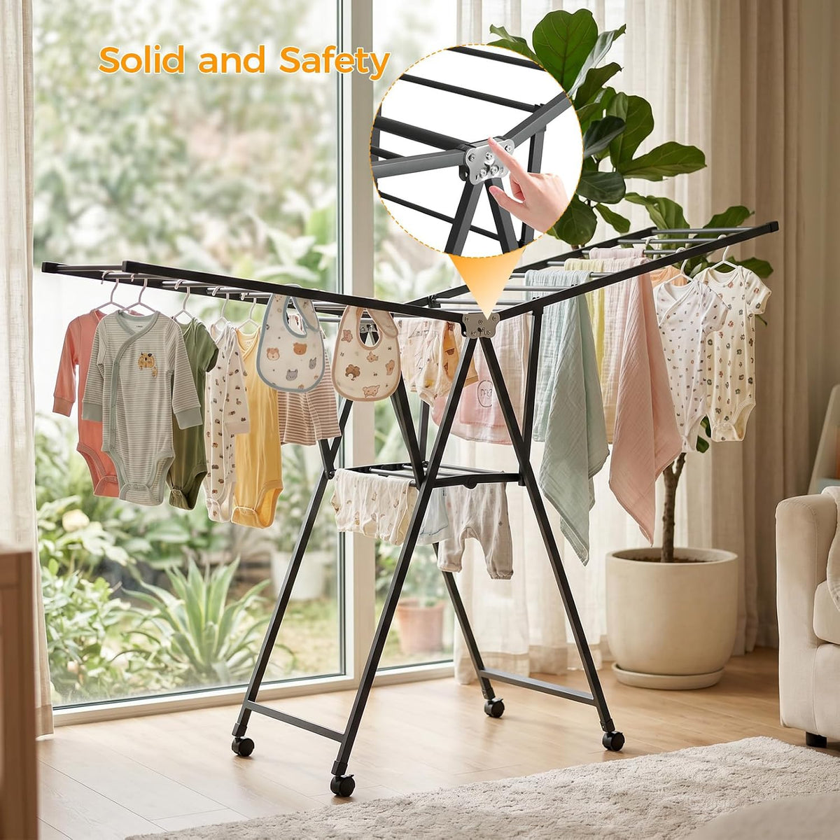 Foldable Standing Clothes Rack, 2-Tier Drying Hanger, for 20+ Pcs