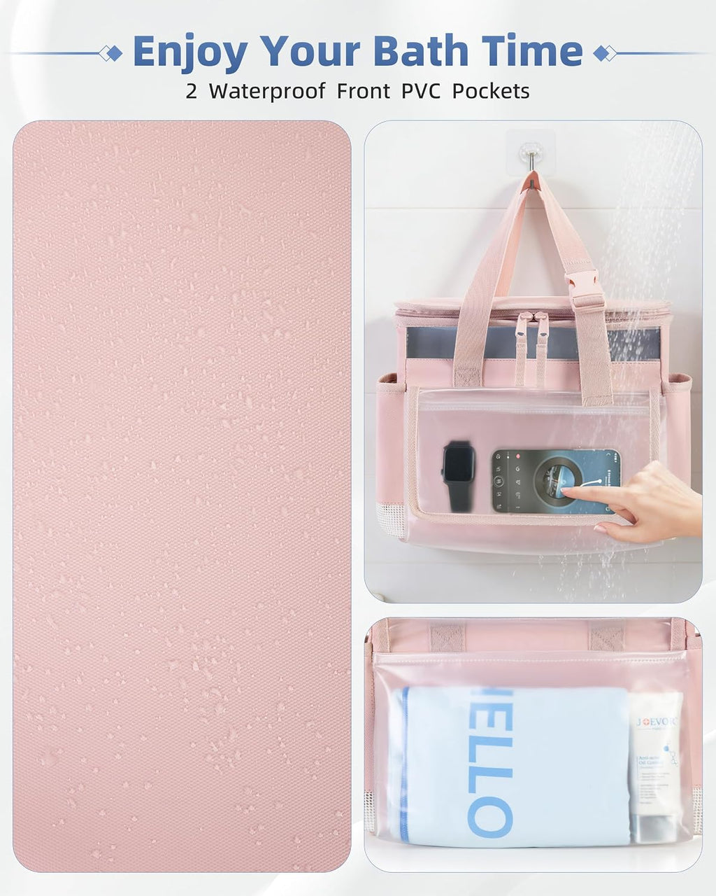 Marscamd Hanging Shower Caddy Organizer Bag with Quick Dry Mesh, Pink