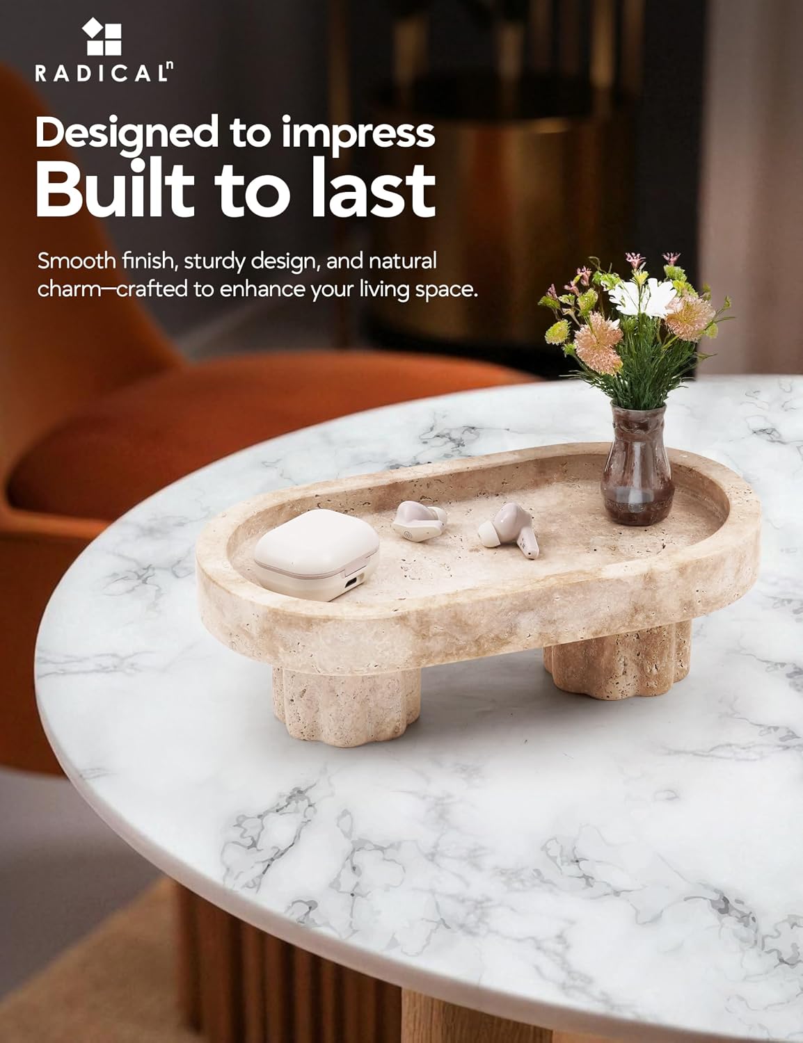 Radicaln Travertine Tray with Legs 10" Decorative Bathroom Vanity Tray