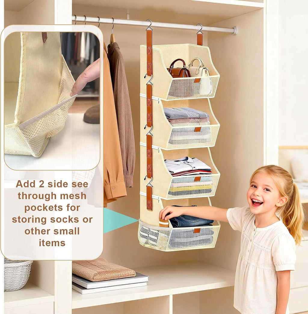 Fabric Hanging Closet Clothes Organizers and Storage Detachable 4 Tier
