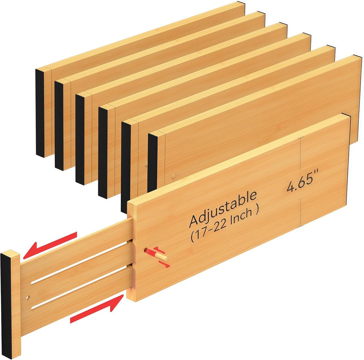 FJO 6 Pack Bamboo Drawer Dividers 4.65" High Adjustable from 17'' to 22''