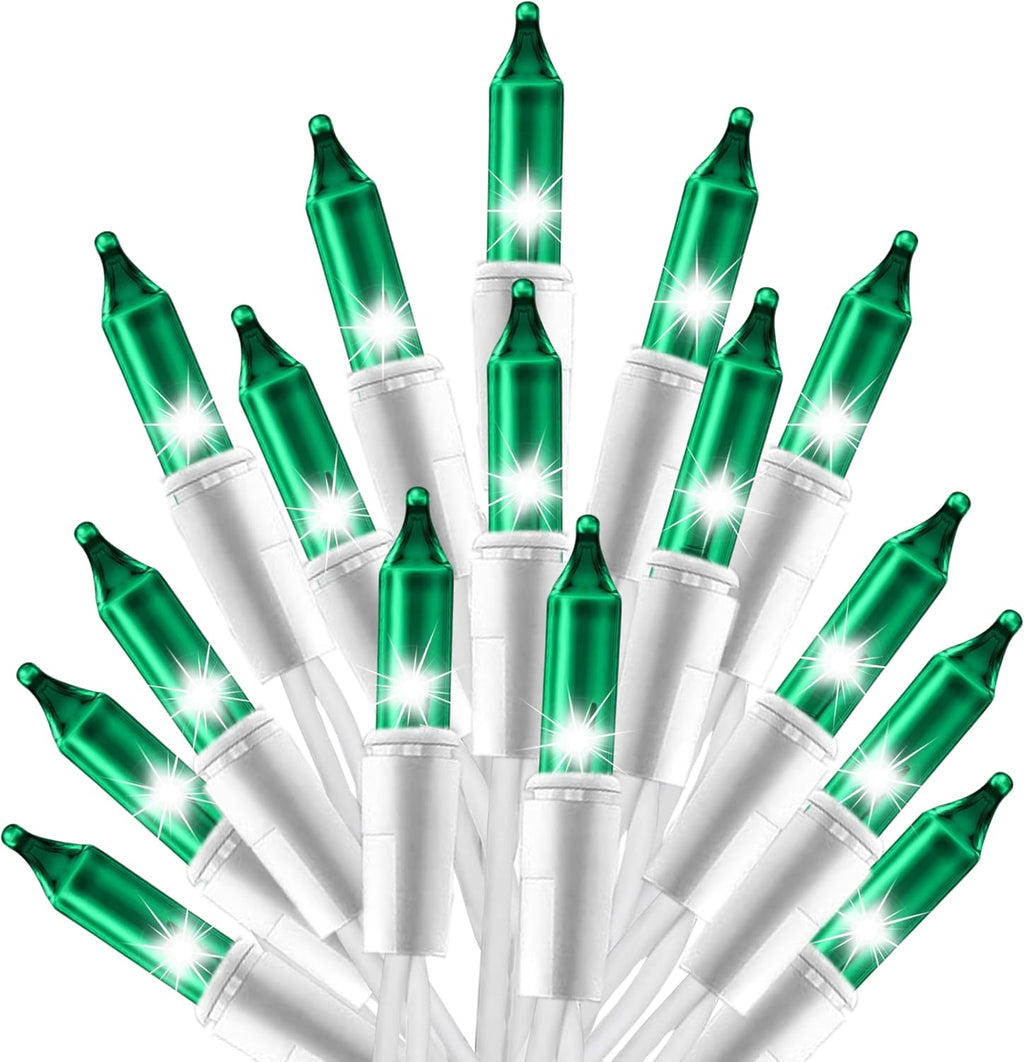 Holiday Essence 100 Green Christmas St. Patrick's Day Light Set, 20.6 Feet White Wire Indoor Outdoor