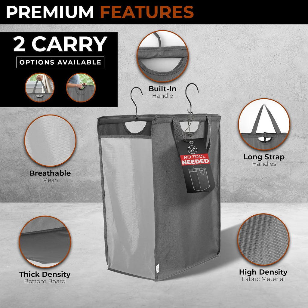 ALCOVA 2 Pack Hanging Laundry Hamper, 59L Over the Door Laundry Bag, Grey