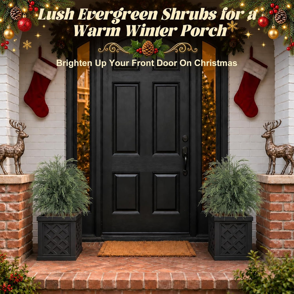 Yangrass 2PCS Arborvitae Cedar Topiary Trees with Spike, Christmas Decor