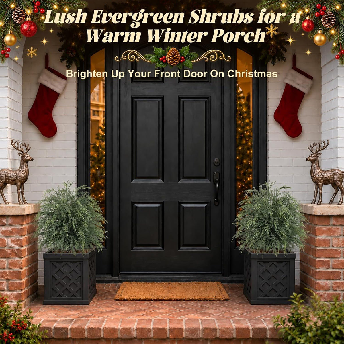 Yangrass 2PCS Arborvitae Cedar Topiary Trees with Spike, Christmas Decor