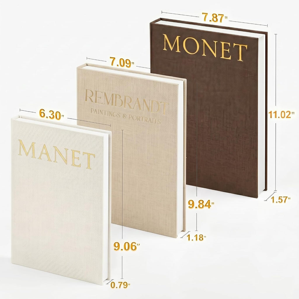 Aesthetic Decorative Books, Set of 3 Linen Faux Book Boxes, Brown
