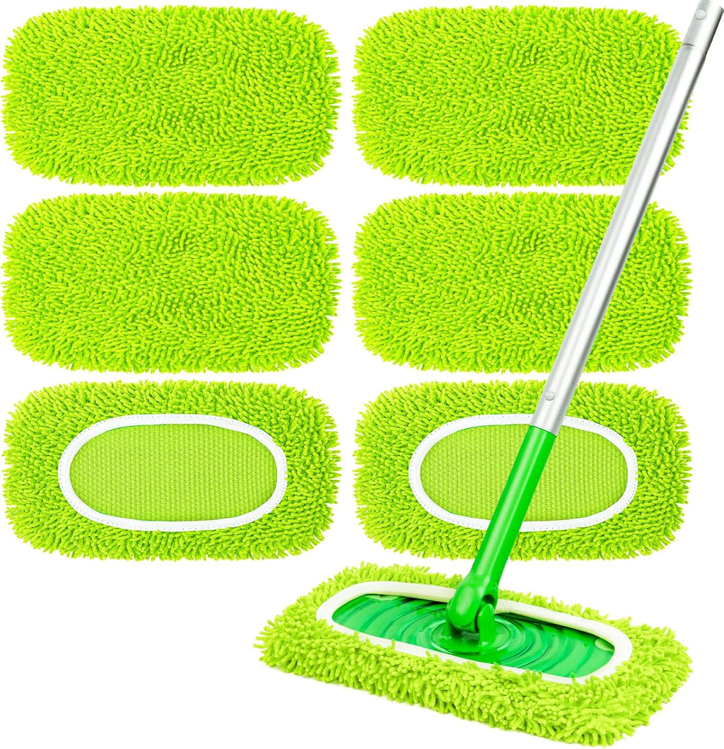 6-Pack Reusable Mop Pads Fit Swiffer Sweeper, Fluorescent Green