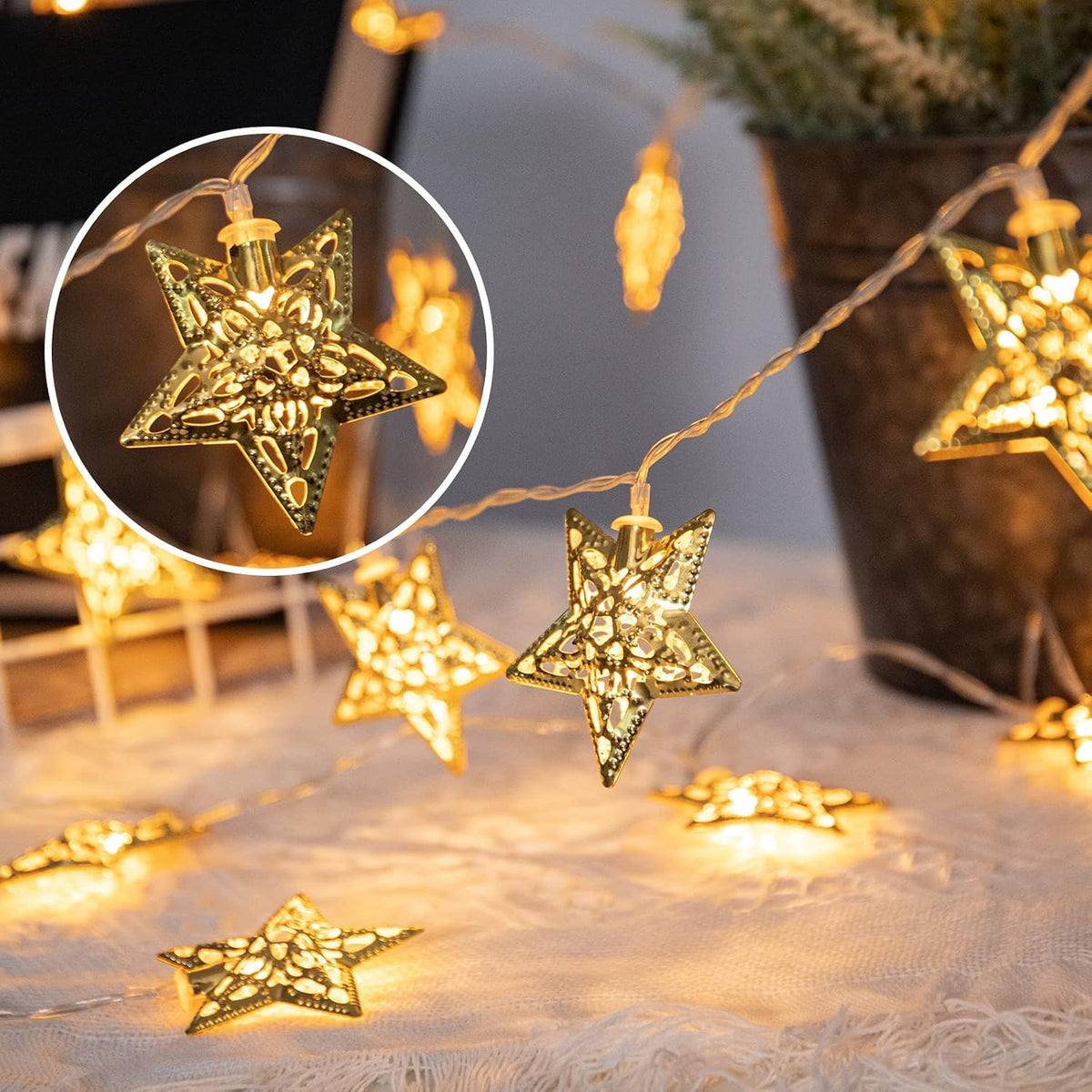 Vigdur Star String Lights, 10FT Battery Operated Christmas Fairy Lights