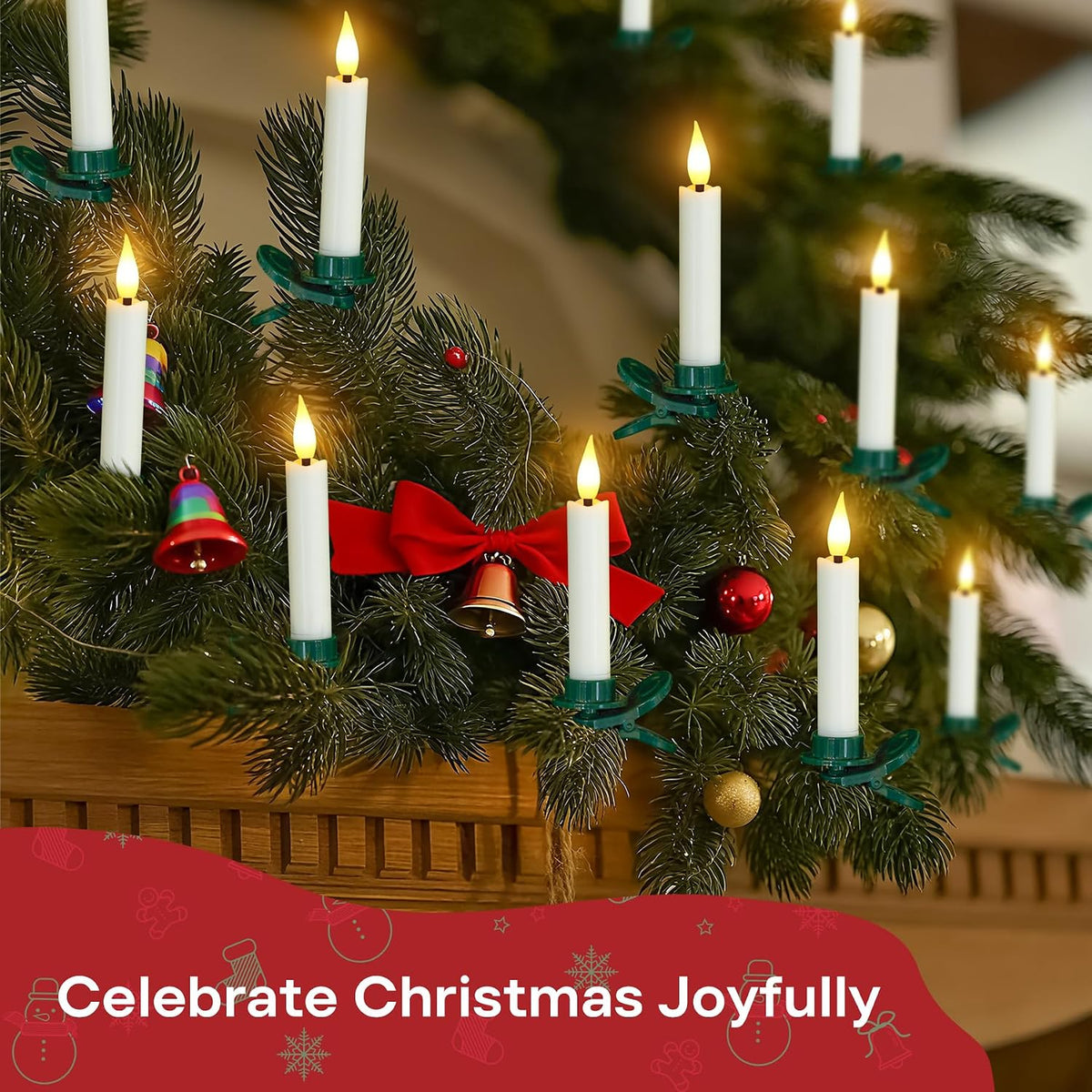 Pack of 12 Flameless Taper Clip on Candles with 12 Clips, Remote and Timer Function LED Flickering Battery Operated Fake Short Ivory 0.6" x3.7" Plastic Warm Light for Festival Tree Decor