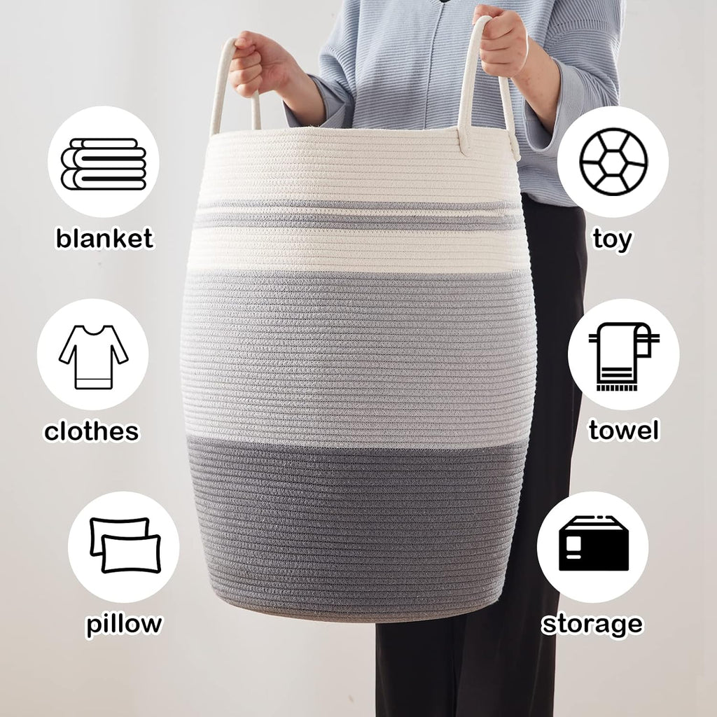 OIAHOMY 105L Laundry Hamper Cotton Rope Large Clothes Hamper Dark Grey