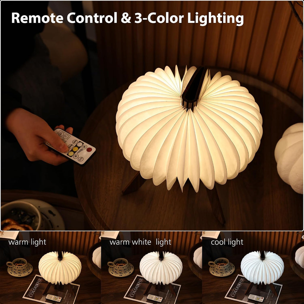 Pumpkin Table Lamp, Portable Night Light, Rechargeable Paper Lamp