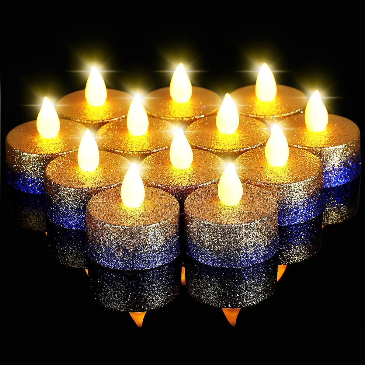 Retisee 48 Pack Flameless LED Candles Glitter Decor,Gold,Blue,1.65 Inch