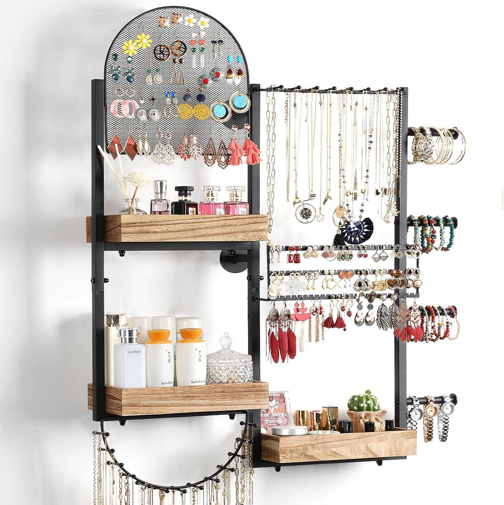 Keebofly Large Jewelry Organizer - Big Wall Mount Hanging Jewelry Holder Display for Earrings, Rings, Necklaces, Bracelets, Makeup, Perfume & Watches