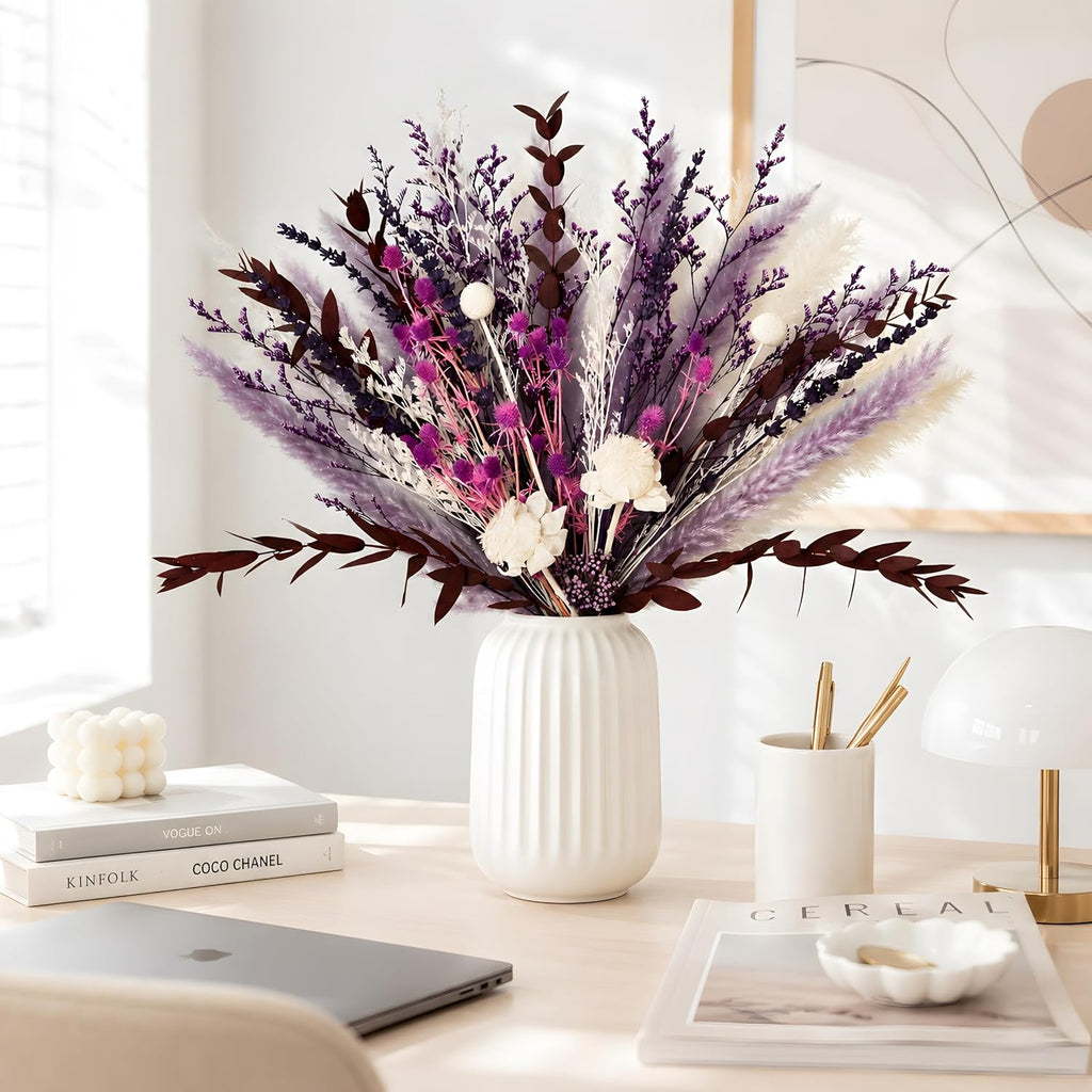 Purple Boho Dried Flower Bouquet 17" Handmade Pampas Decor