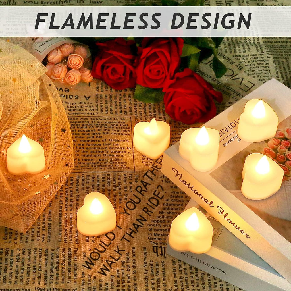 1000Pcs Red Rose Petals with 24 LED Heart Fake Rose Petals and Candles Set