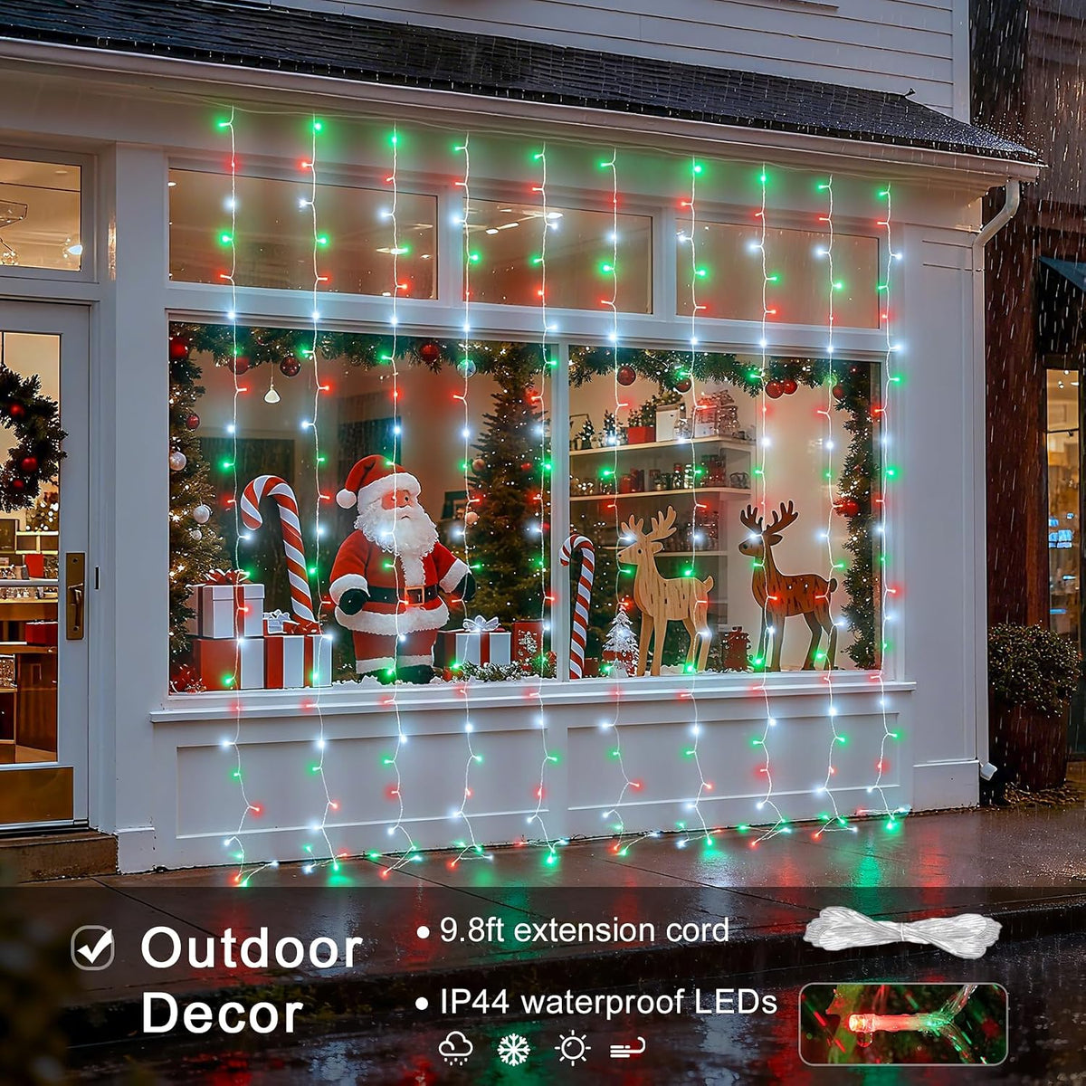 JMEXSUSS 300LED Red White and Green Christmas Curtain Lights with Remote