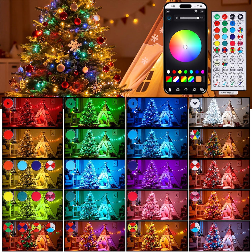 LJLNION Smart Color Changing Halloween Lights, 98.6FT 300 LED RGB Christmas String Lights with Remote & App Controlled, Music Sync Multiple Modes, Waterproof Indoor Outdoor Holiday Tree Party Decor